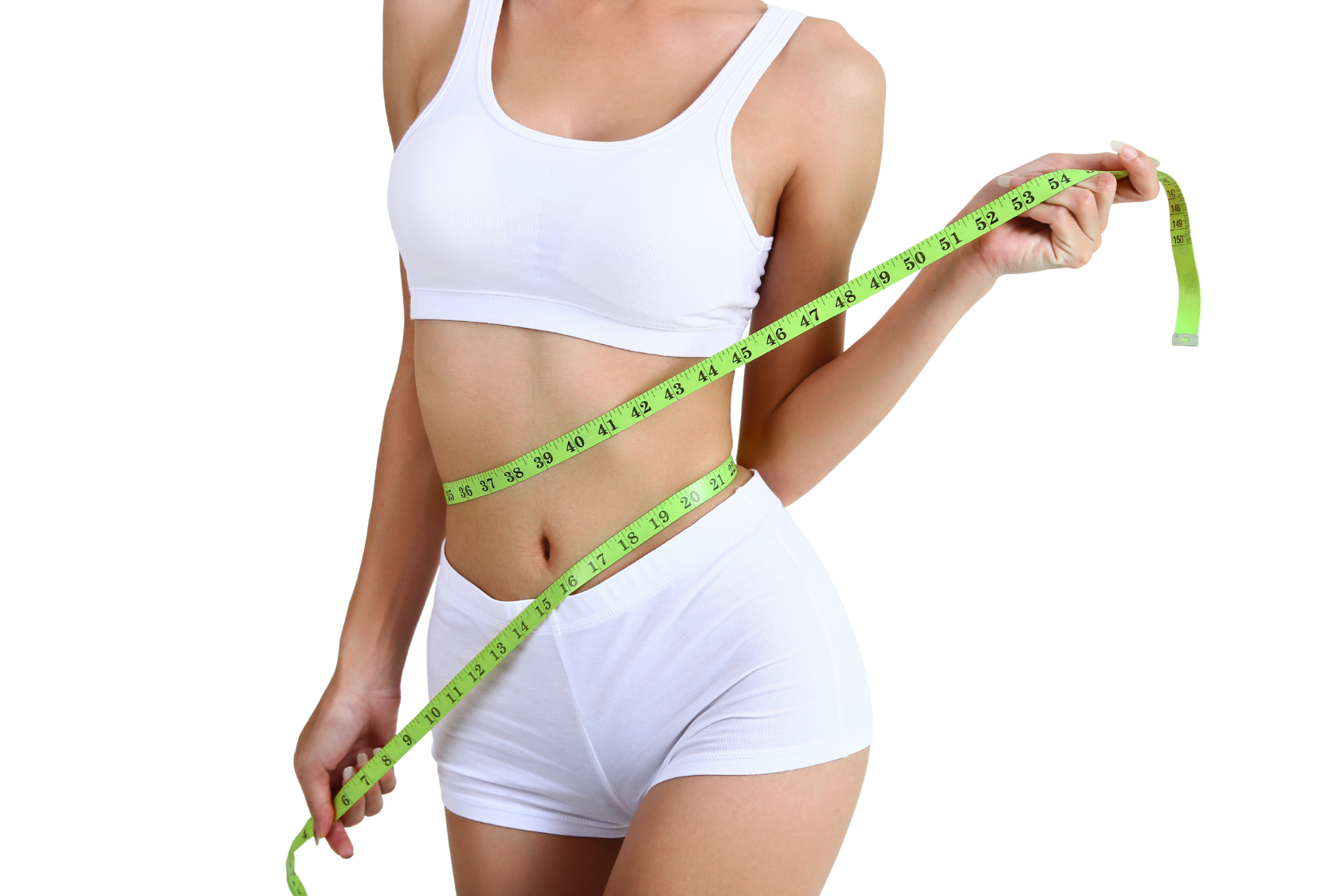 Waist being measured with a tape measure for body contouring